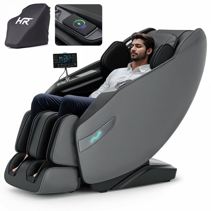 HealthRelife 3D Massage Chair Full Body Recliner - Zero Gravity with Heat, 12 Auto-Massage Modes, Shiatsu Foot Massage, with 55“ SL-Track，28 Airbags Massage, Foot Rollers,Free Dust Cover (Black)