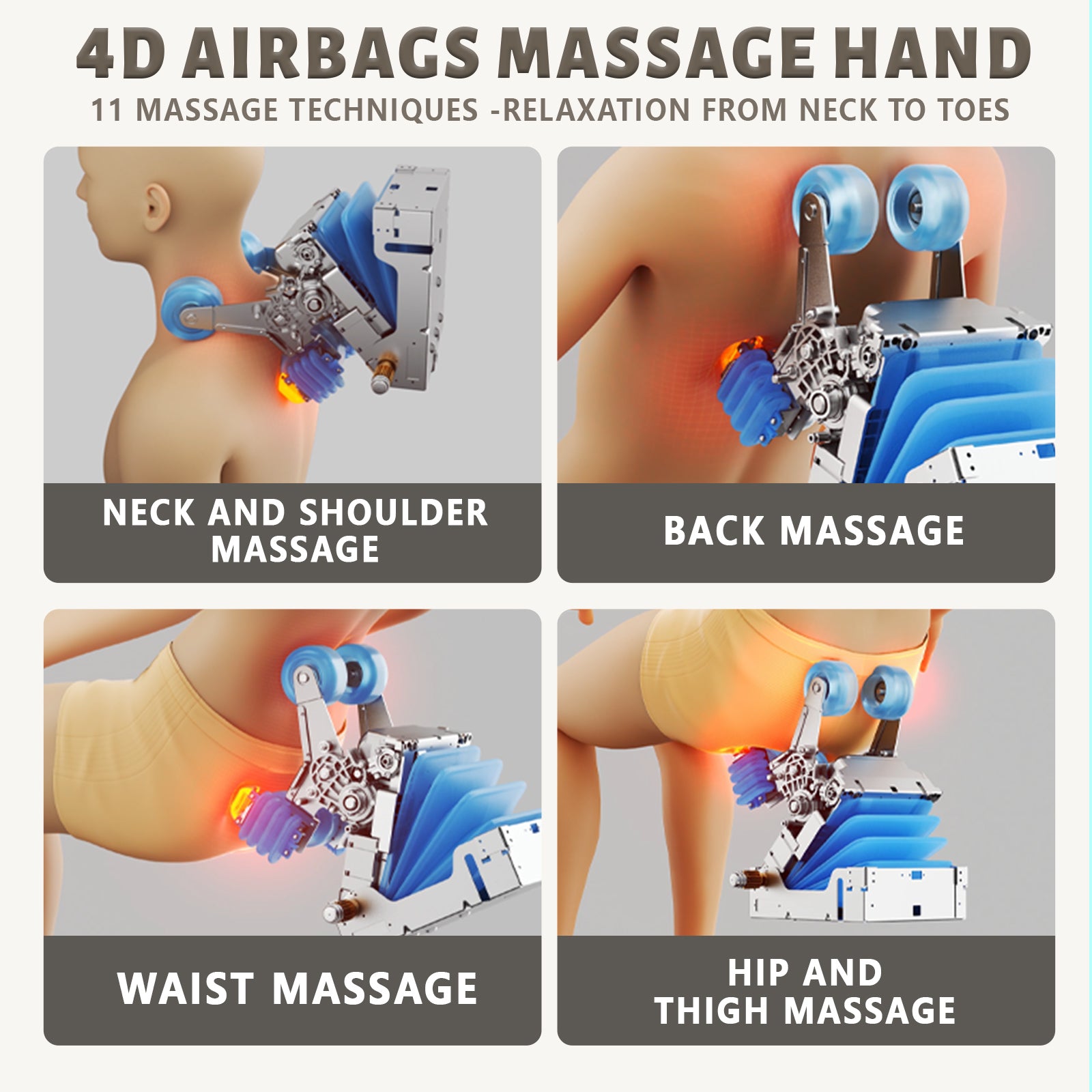 HealthRelife 4D Massage Chair Full Body, 166° Flexible Track, 18 Modes Massage, 11 Massage Technique, 36 Airbag Massage, with Yoga Stretch, Foot Massage, Zero Gravity Massage Recliner（Grey）