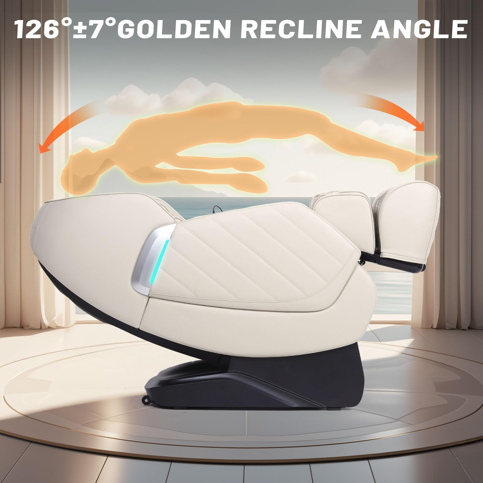 HealthRelife Full Body Massage Chair Intelligent Massage Chair Zero Gravity 3D Massage Hands with SL Track Relaxing Chair Bluetooth Speaker , Beige