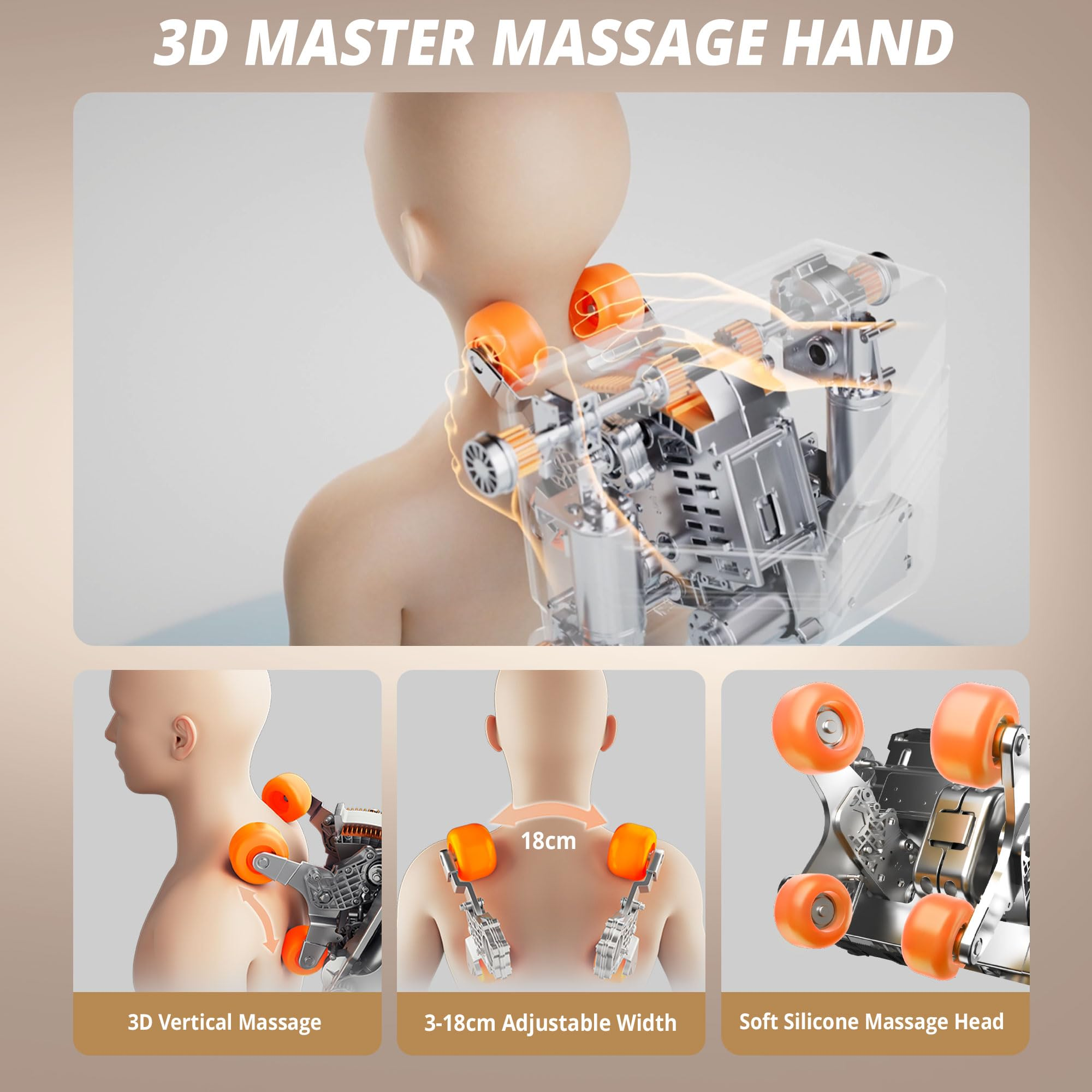 HealthRelife Full Body Massage Chair Intelligent Massage Chair Zero Gravity 3D Massage Hands with SL Track Relaxing Chair Bluetooth Speaker , Beige