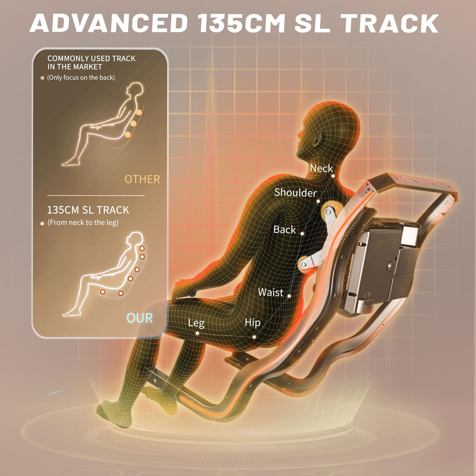 HealthRelife Full Body Massage Chair Intelligent Massage Chair Zero Gravity 3D Massage Hands with SL Track Relaxing Chair Bluetooth Speaker , Beige