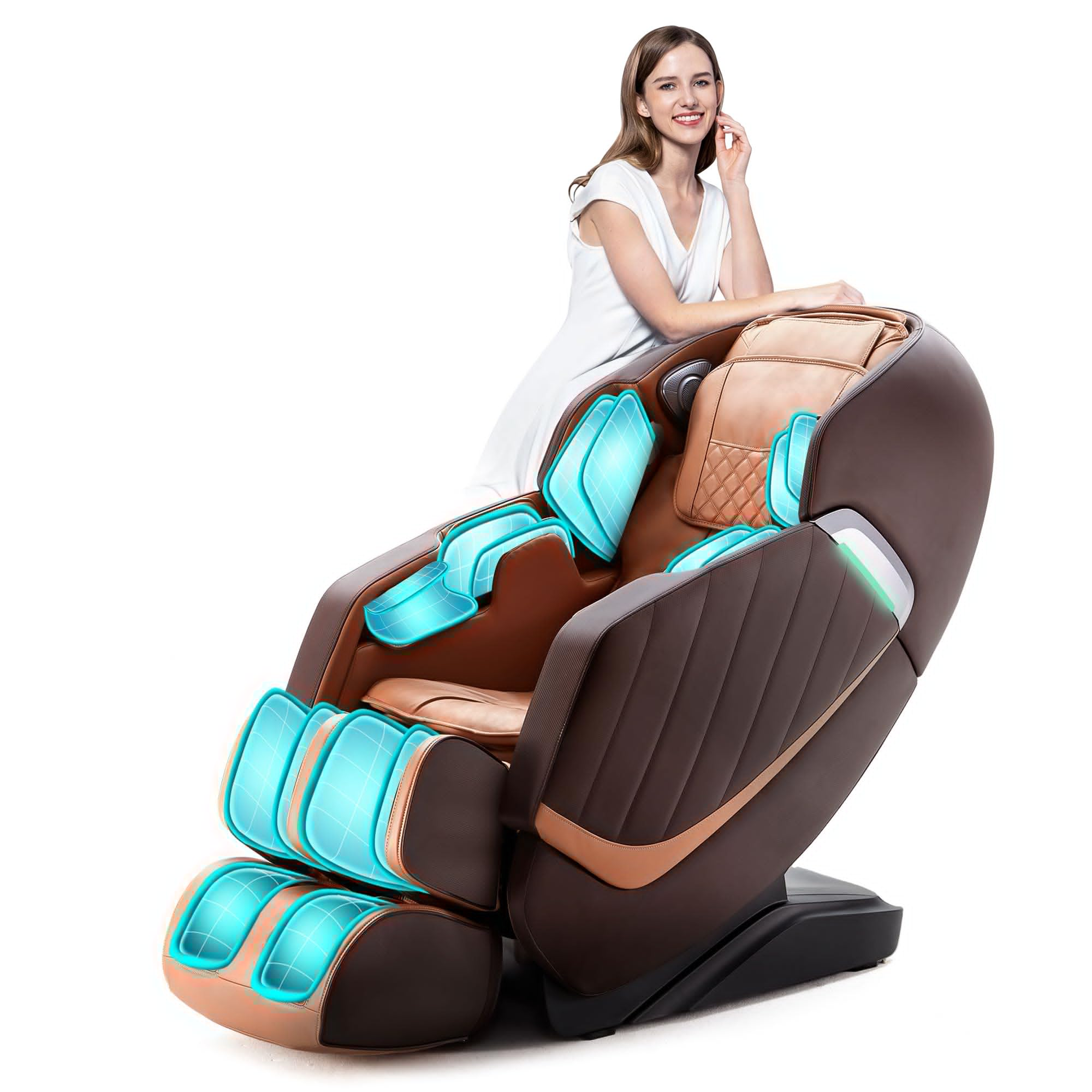HealthRelife Full Body Massage Chair Intelligent Massage Chair Zero Gravity 3D Massage Hands with SL Track Relaxing Chair Bluetooth Speaker , Brown