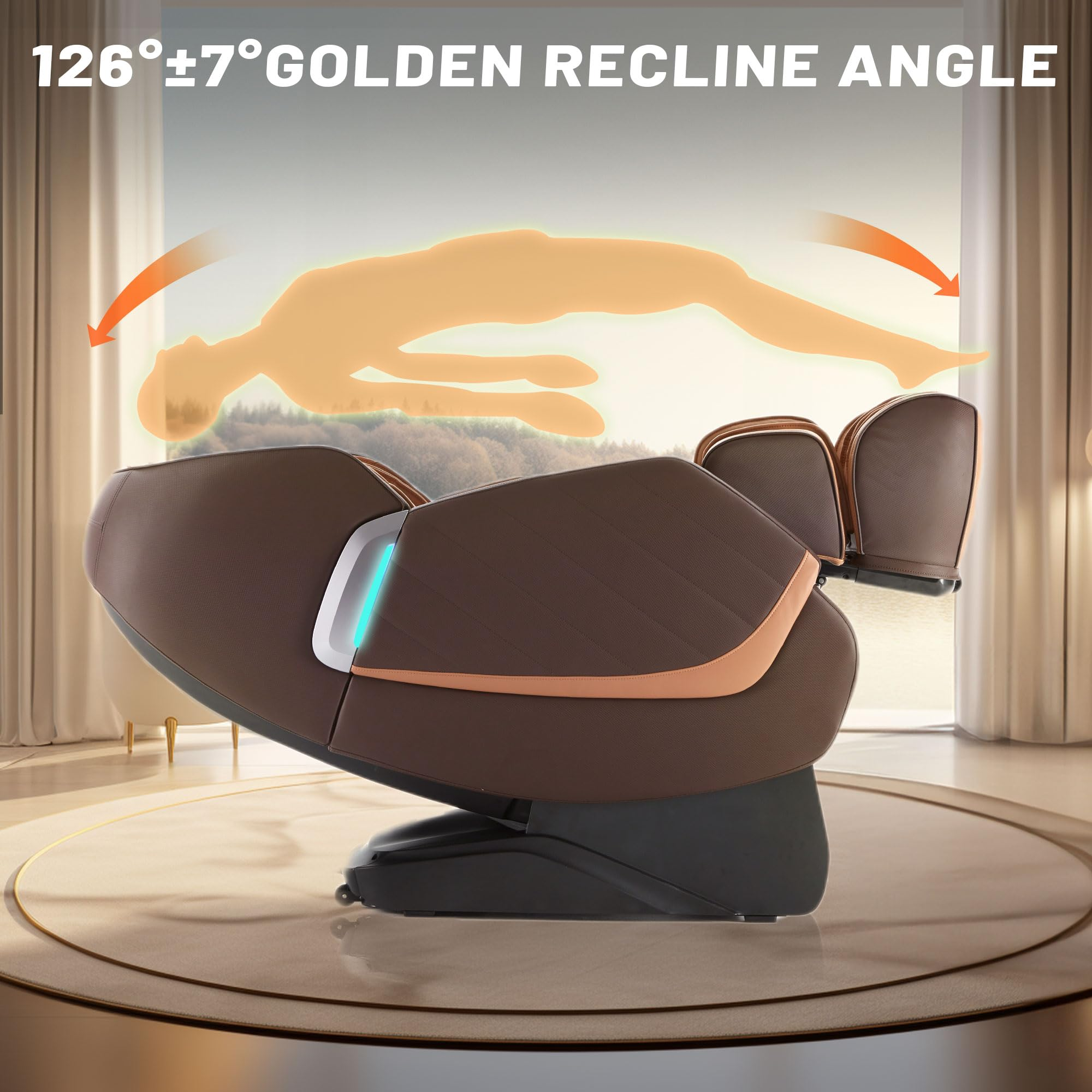 HealthRelife Full Body Massage Chair Intelligent Massage Chair Zero Gravity 3D Massage Hands with SL Track Relaxing Chair Bluetooth Speaker , Brown