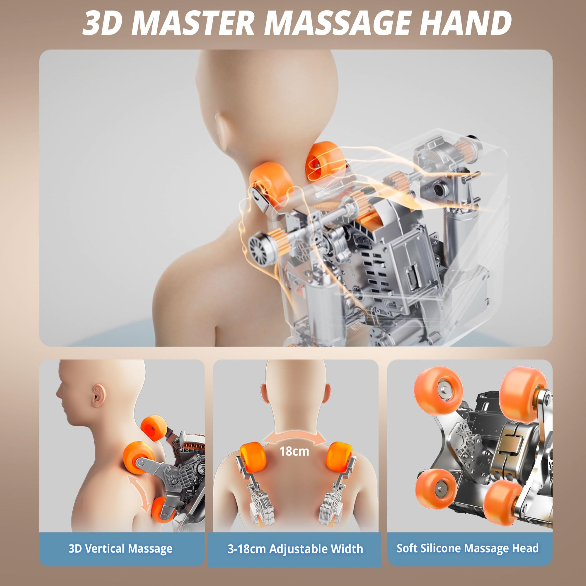 HealthRelife Full Body Massage Chair Intelligent Massage Chair Zero Gravity 3D Massage Hands with SL Track Relaxing Chair Bluetooth Speaker , Brown