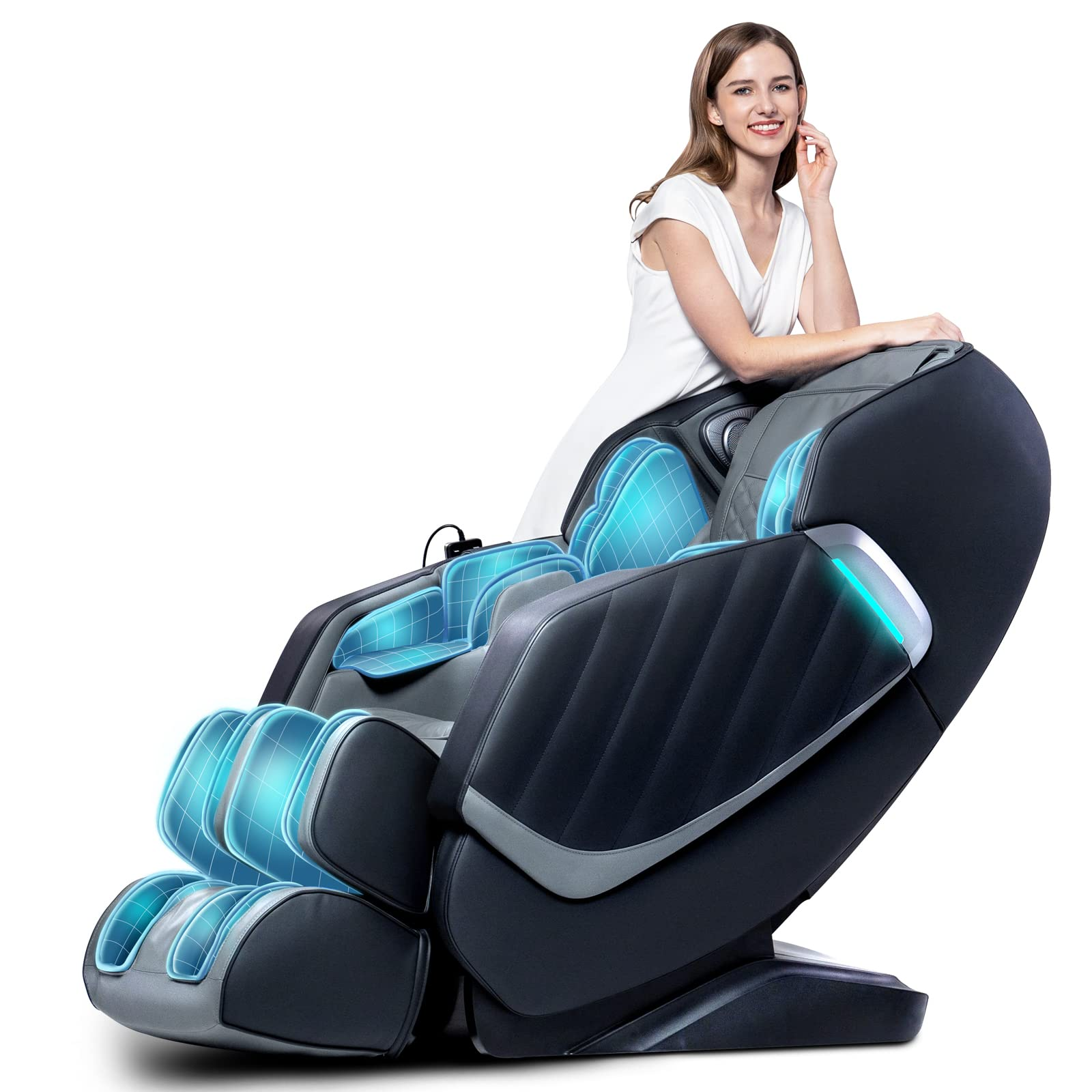 HealthRelife Full Body Massage Chair Intelligent Massage Chair Zero Gravity 3D Massage Hands with SL Track Relaxing Chair Bluetooth Speaker , Brown