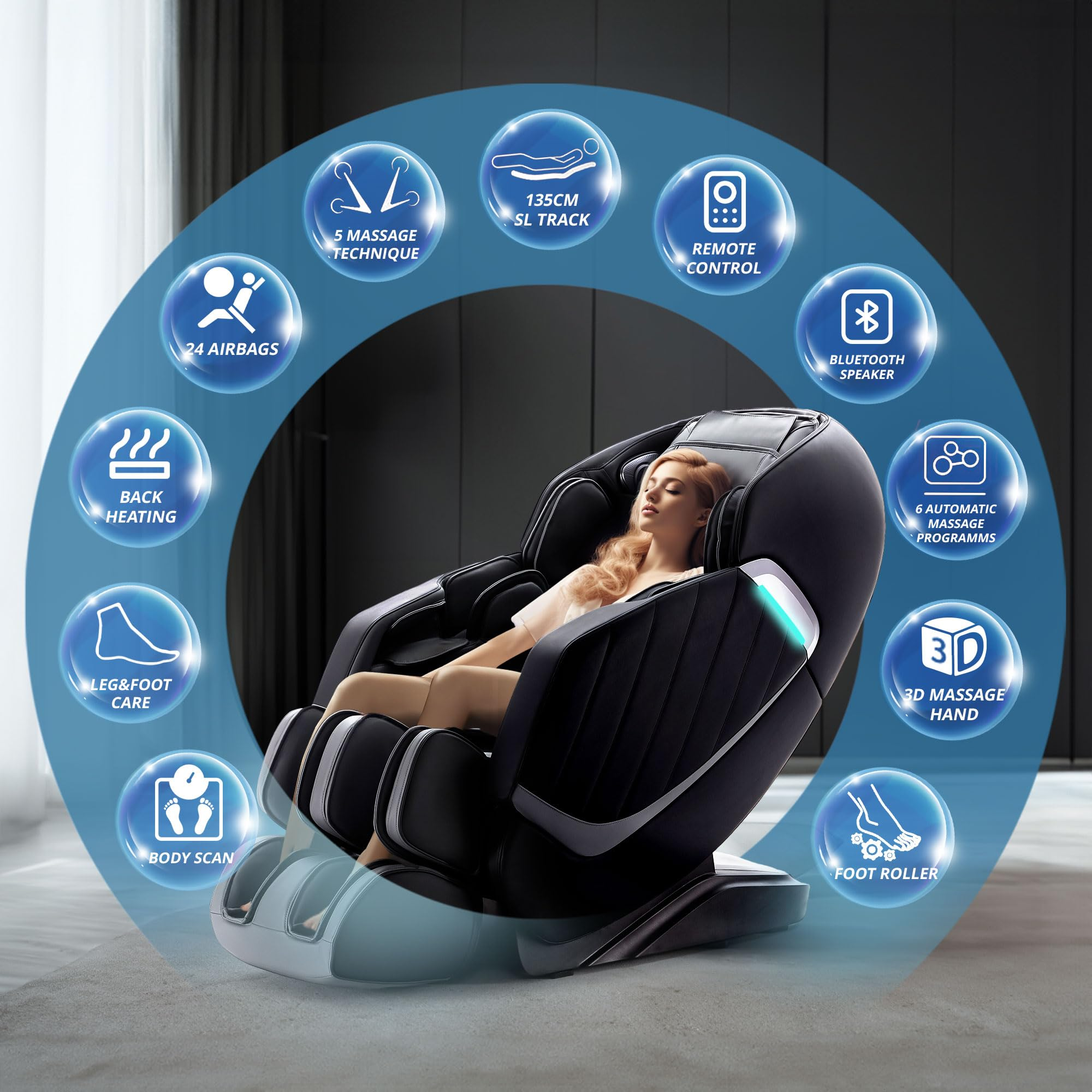 HealthRelife Full Body Massage Chair Intelligent Massage Chair Zero Gravity 3D Massage Hands with SL Track Relaxing Chair Bluetooth Speaker , Brown