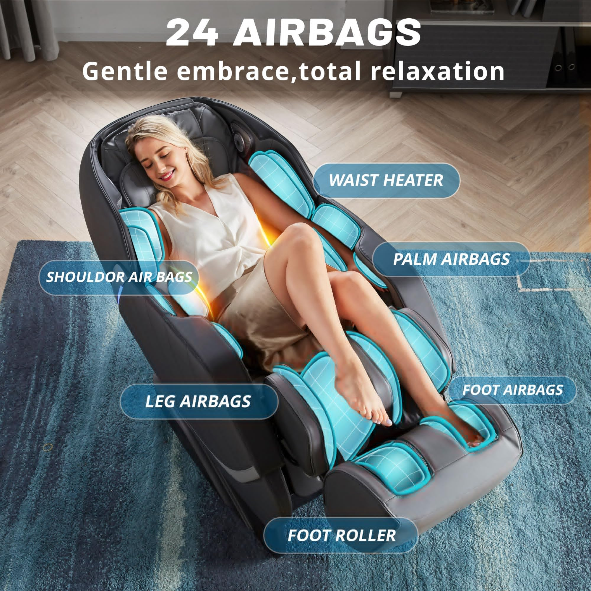 HealthRelife Full Body Massage Chair Intelligent Massage Chair Zero Gravity 3D Massage Hands with SL Track Relaxing Chair Bluetooth Speaker , Brown
