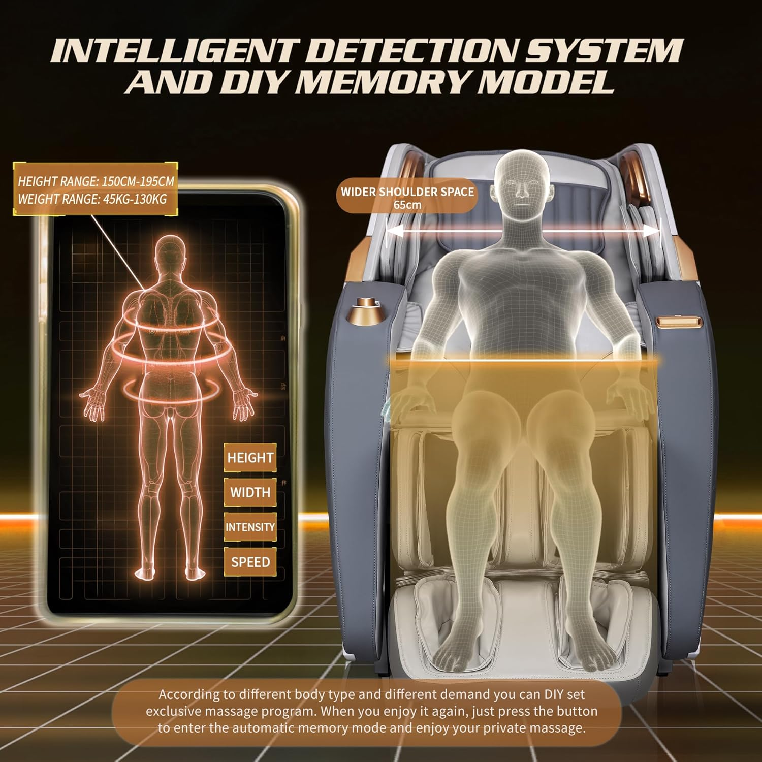 HealthRelife Business Class Massage Chair, Full Body Massage with Body Scan, Shiatsu, Automatic Calf Support Extension and Calf Kneading Massage (Beige-Gold))