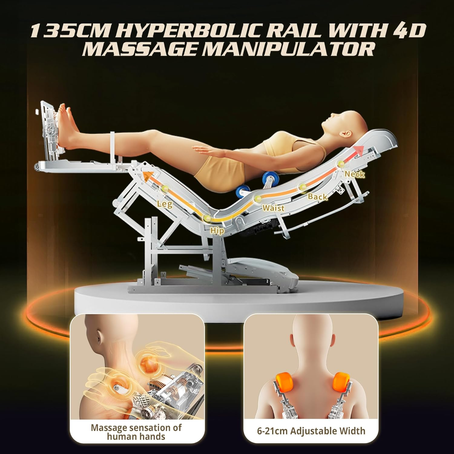 HealthRelife Business Class Massage Chair, Full Body Massage with Body Scan, Shiatsu, Automatic Calf Support Extension and Calf Kneading Massage (Beige-Gold))