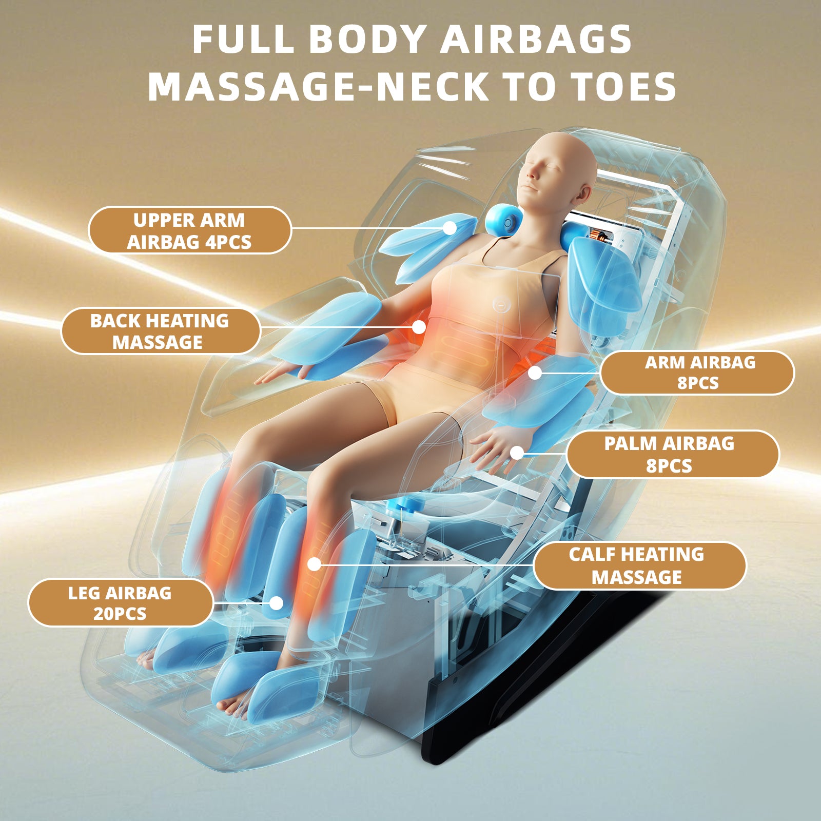 HealthRelife 4D Massage Chair Full Body Zero Gravity Recliner - 55“ SL-Track,15 Auto Modes,11 Massage Technique,40 Airbags Massage,with Yoga Stretch,APP Control,Shiatsu Foot Massage(Beige)