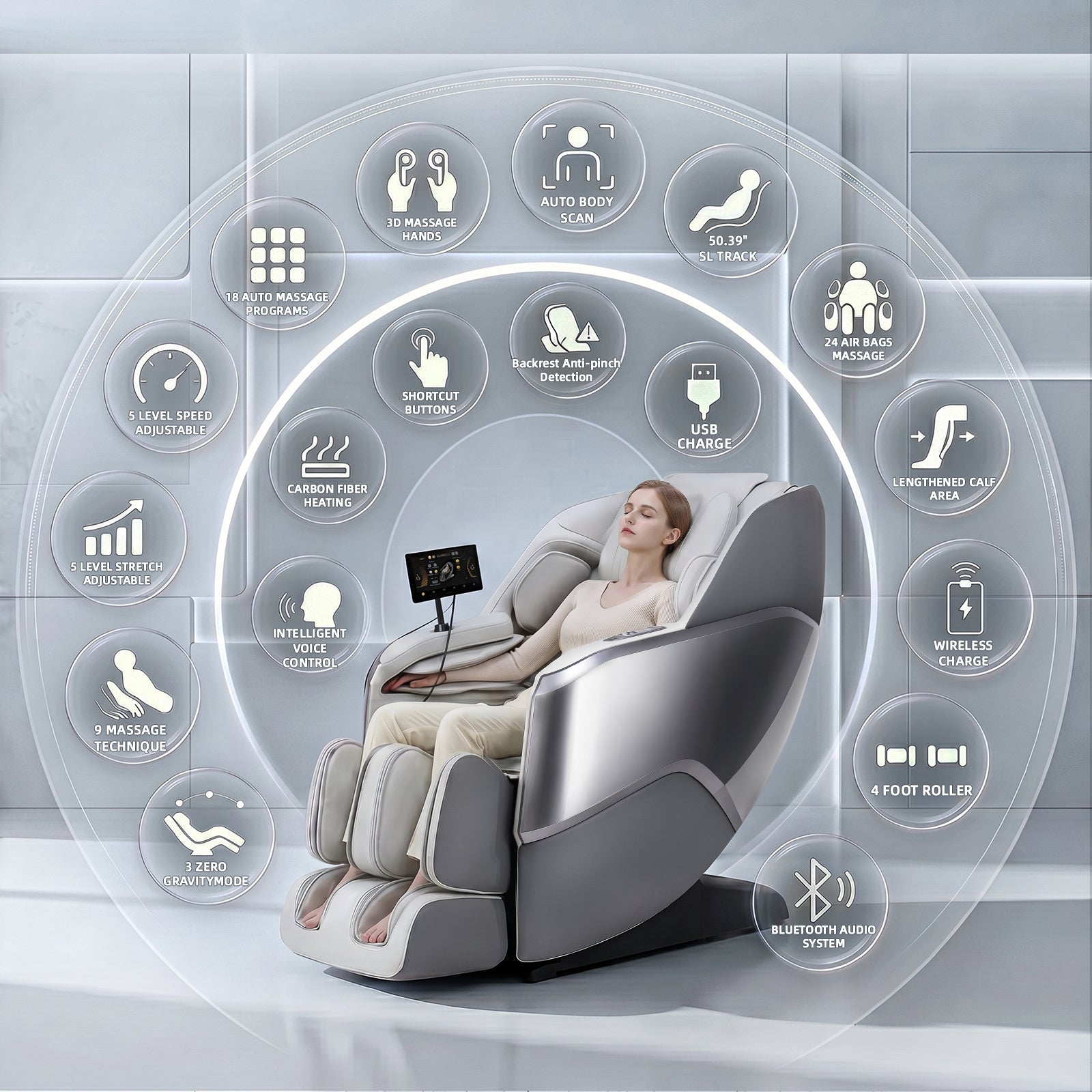 4D Full Body Massage Chair Zero Gravity,Smart Pressure-Sensing, SL-Track from Neck to Feet,18 Auto Modes,4 Massage Techniques, 24 Airbags Full-Body Compression,Lumbar Heat&Foot Roller Scraper(Grey)