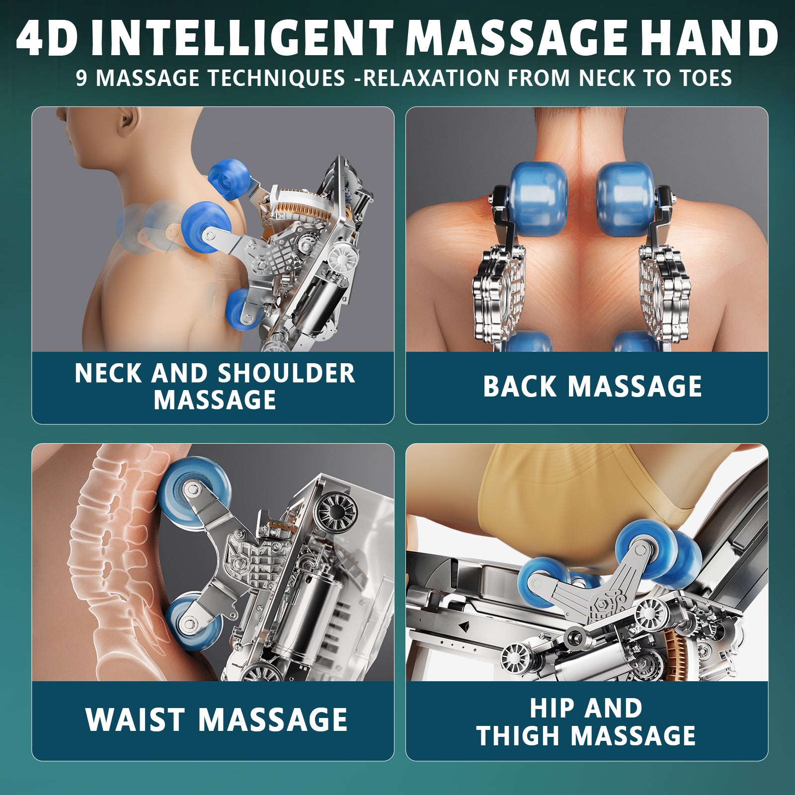 HealthRelife 4D Massage Chair Full Body Zero Gravity Recliner - 55“ SL-Track,15 Auto Modes,11 Massage Technique,40 Airbags Massage,with Yoga Stretch,APP Control,Shiatsu Foot Massage(Blue)