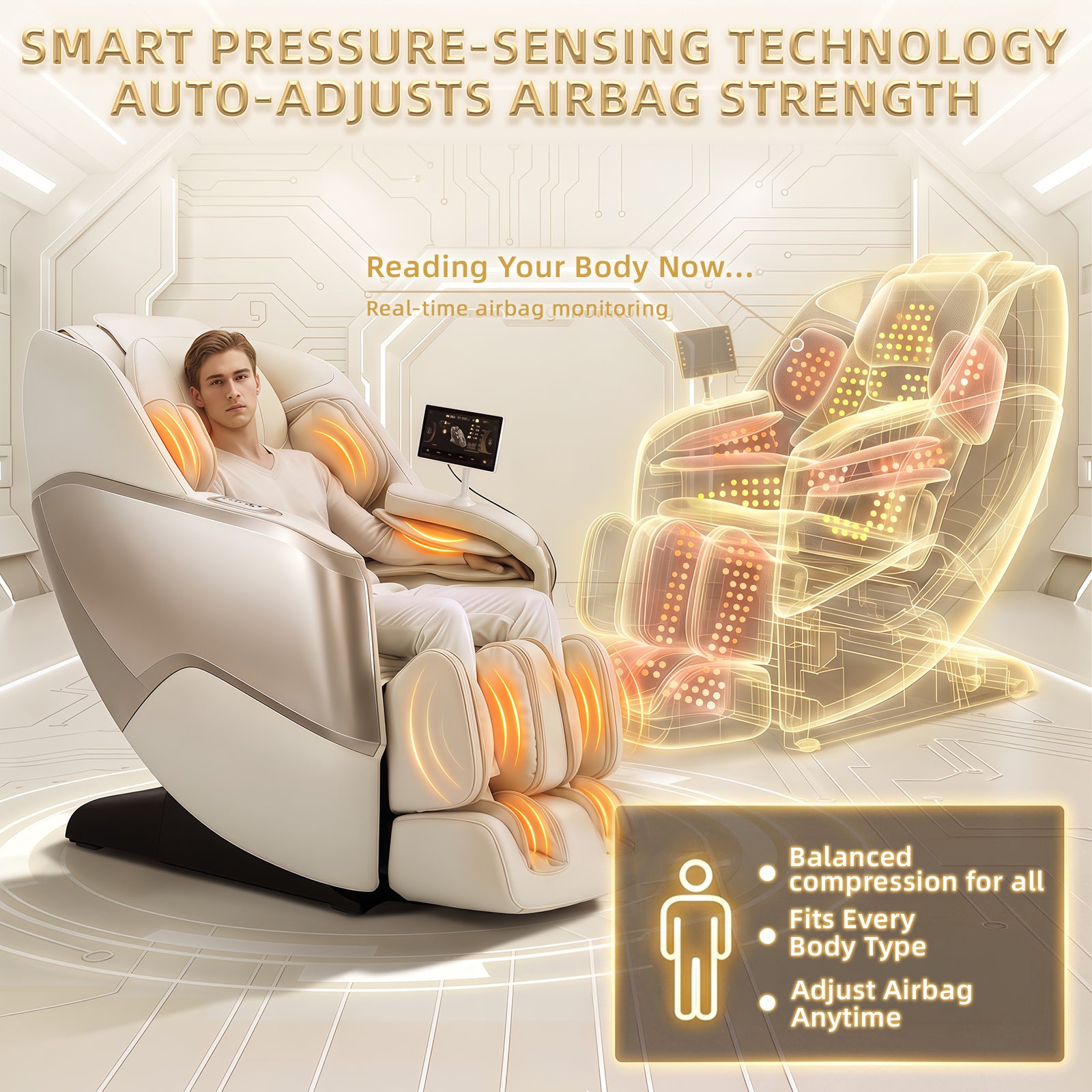 4D Full Body Massage Chair Zero Gravity,Smart Pressure-Sensing, SL-Track from Neck to Feet,18 Auto Modes,4 Massage Techniques,24 Airbags Full-Body Compression,Lumbar Heat&Foot Roller Scraper(Beige)
