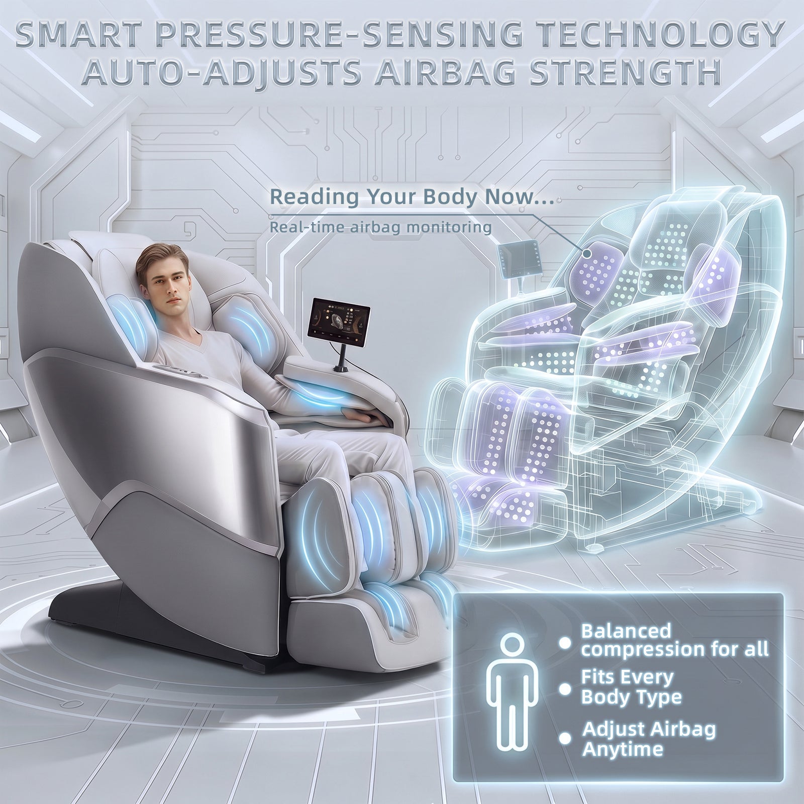 4D Full Body Massage Chair Zero Gravity,Smart Pressure-Sensing, SL-Track from Neck to Feet,18 Auto Modes,4 Massage Techniques, 24 Airbags Full-Body Compression,Lumbar Heat&Foot Roller Scraper(Grey)
