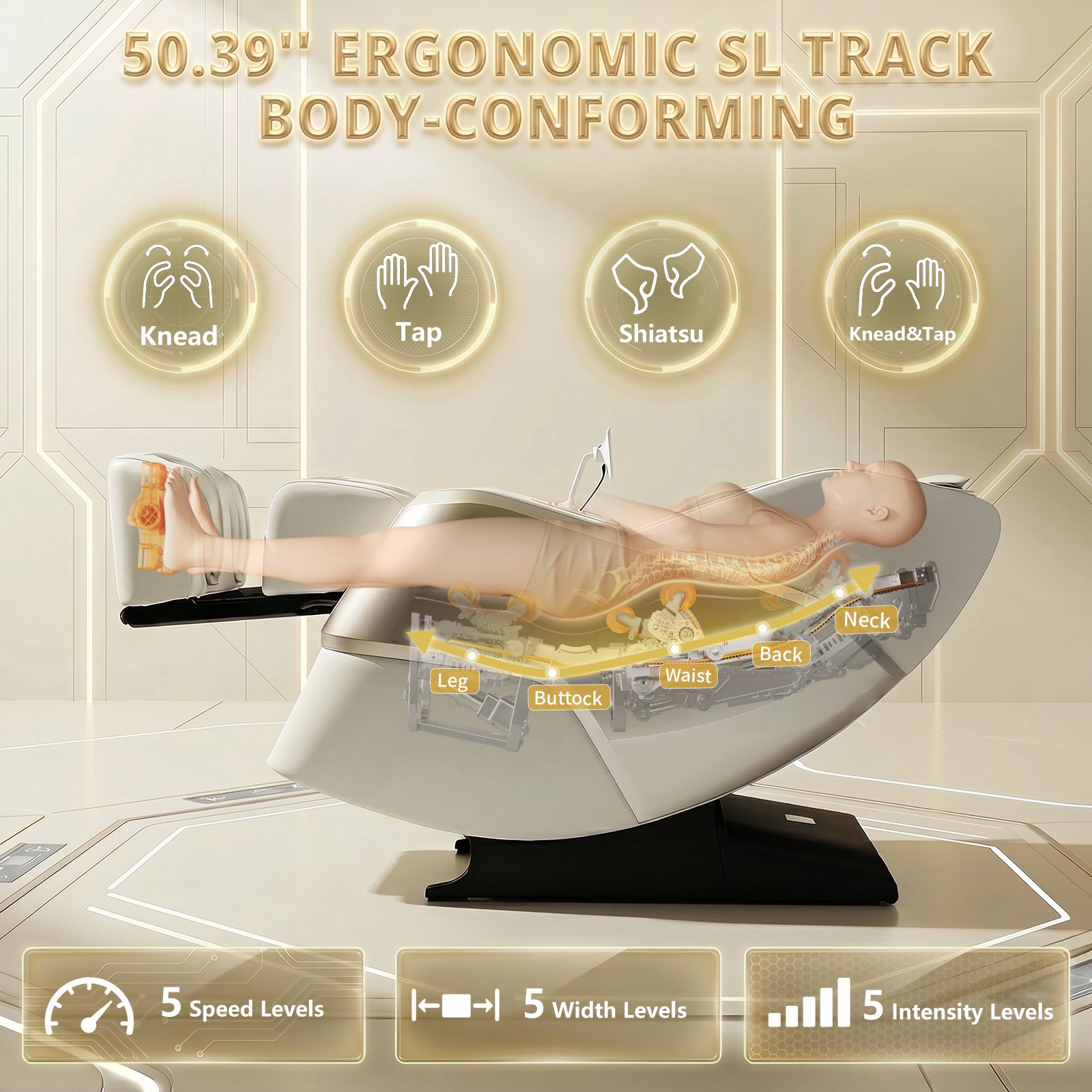 4D Full Body Massage Chair Zero Gravity,Smart Pressure-Sensing, SL-Track from Neck to Feet,18 Auto Modes,4 Massage Techniques,24 Airbags Full-Body Compression,Lumbar Heat&Foot Roller Scraper(Beige)