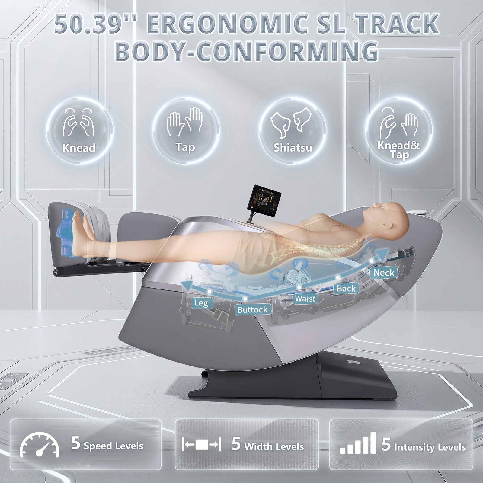 4D Full Body Massage Chair Zero Gravity,Smart Pressure-Sensing, SL-Track from Neck to Feet,18 Auto Modes,4 Massage Techniques, 24 Airbags Full-Body Compression,Lumbar Heat&Foot Roller Scraper(Grey)