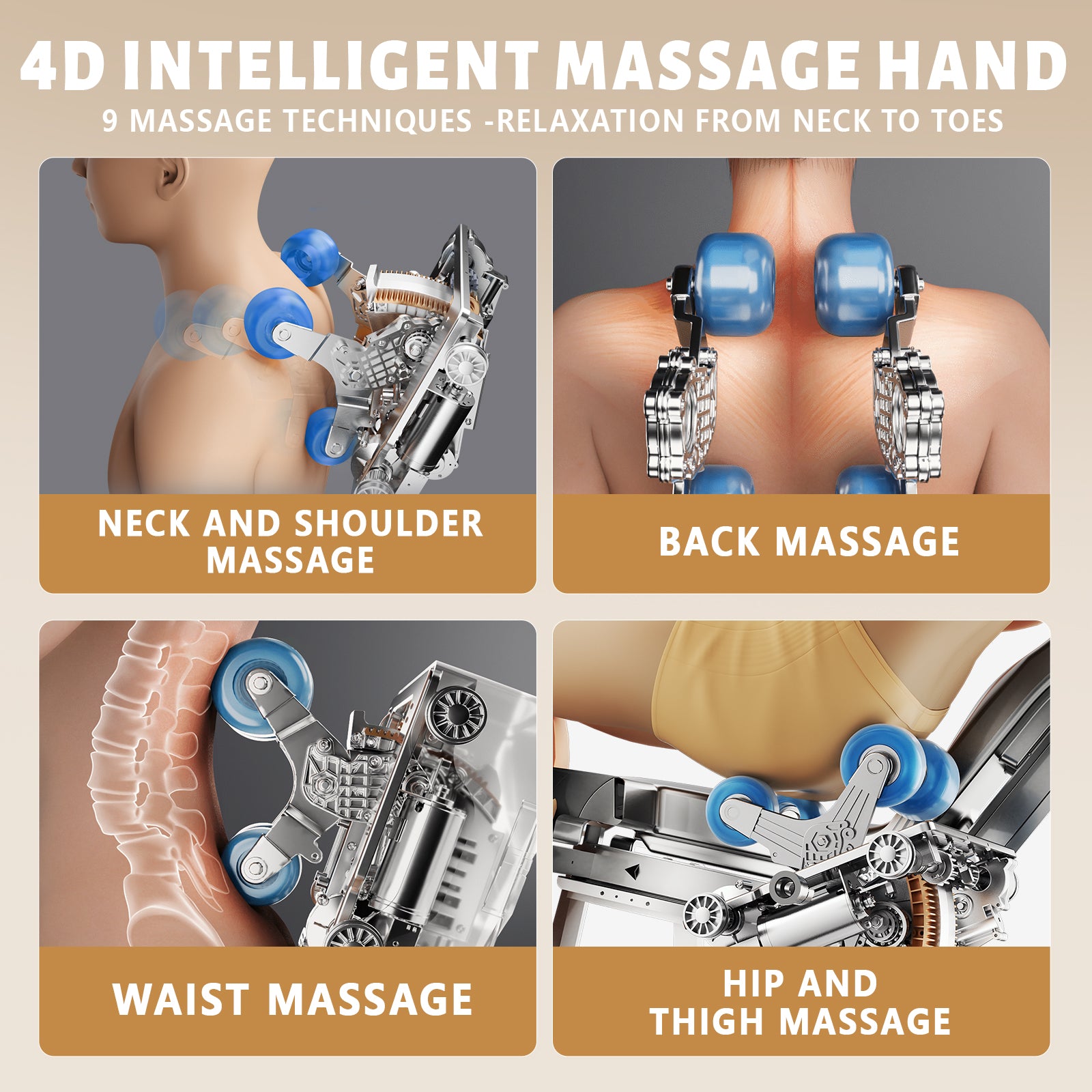 HealthRelife 4D Massage Chair Full Body Zero Gravity Recliner - 55“ SL-Track,15 Auto Modes,11 Massage Technique,40 Airbags Massage,with Yoga Stretch,APP Control,Shiatsu Foot Massage(Beige)