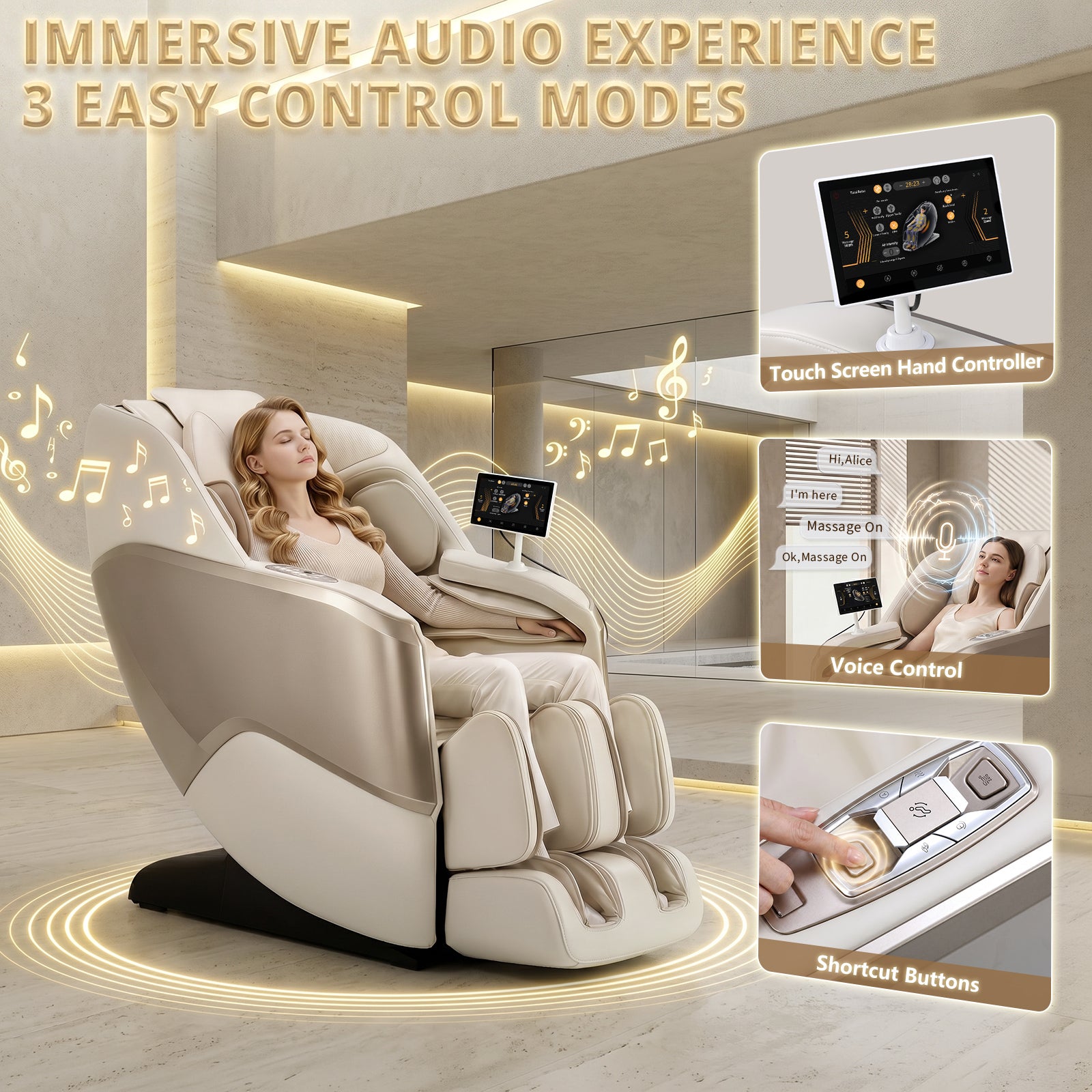 4D Full Body Massage Chair Zero Gravity,Smart Pressure-Sensing, SL-Track from Neck to Feet,18 Auto Modes,4 Massage Techniques,24 Airbags Full-Body Compression,Lumbar Heat&Foot Roller Scraper(Beige)