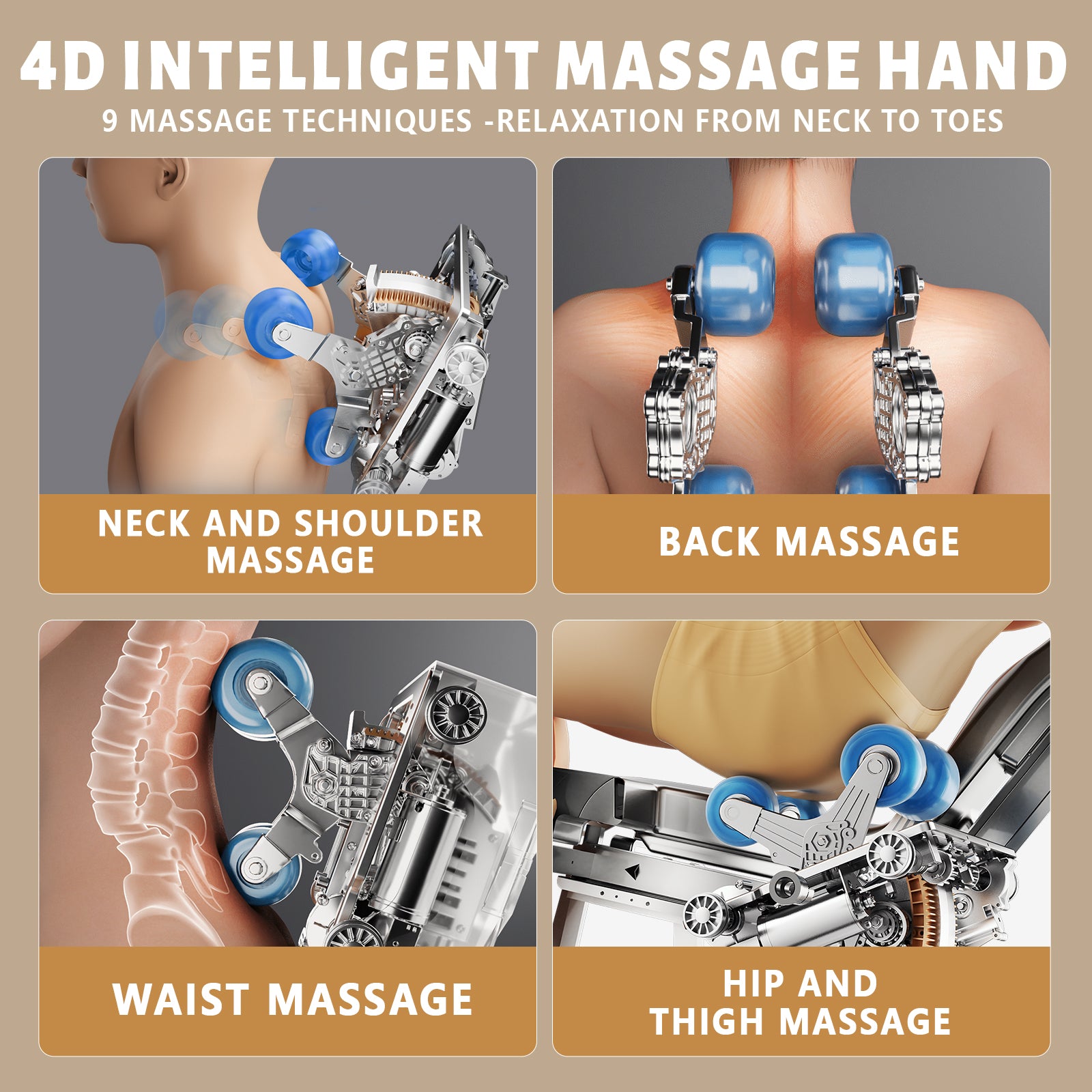 HealthRelife 4D Massage Chair Full Body Zero Gravity Recliner - 55“ SL-Track,15 Auto Modes,11 Massage Technique,40 Airbags Massage,with Yoga Stretch,APP Control,Shiatsu Foot Massage(Coffee)