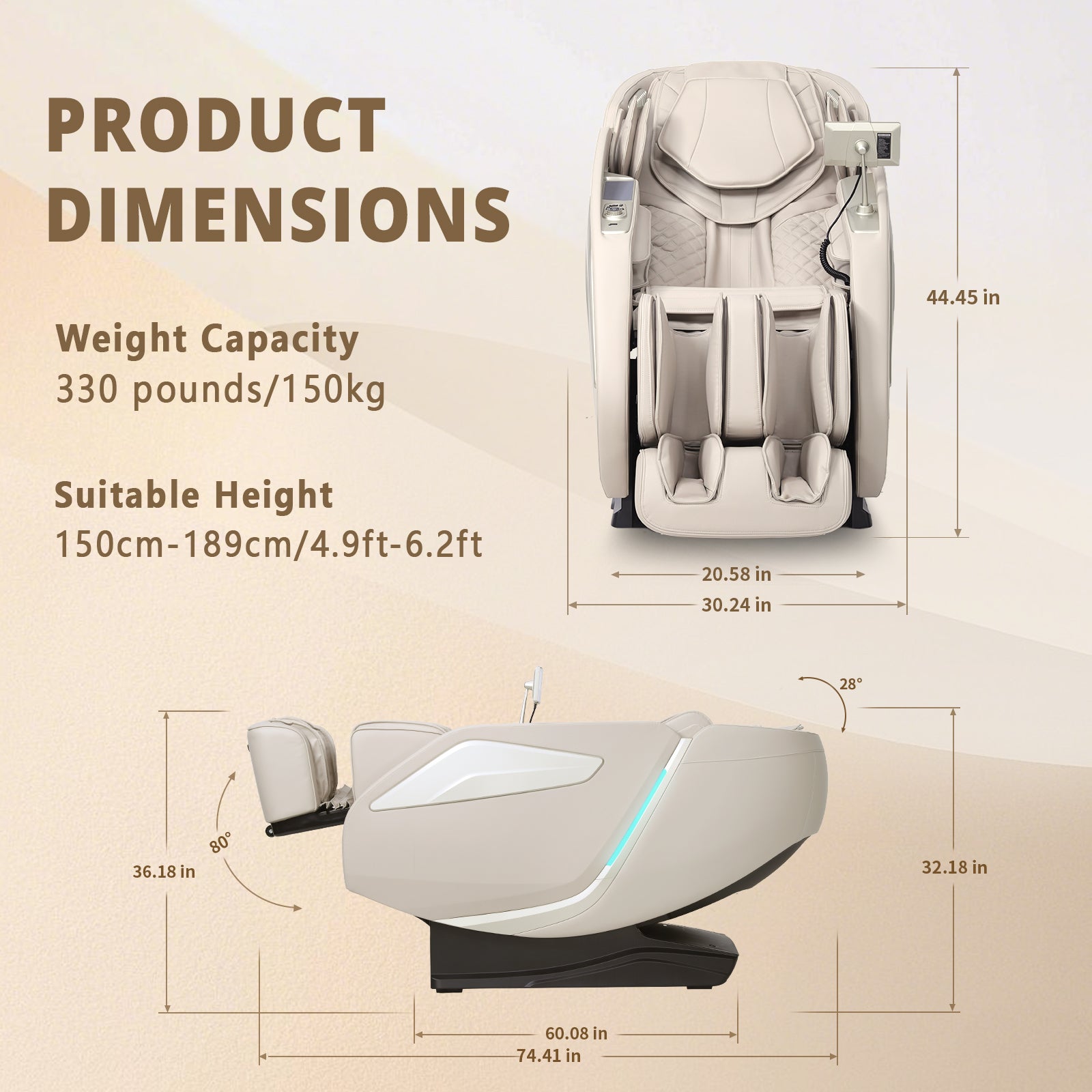 HealthRelife 4D Massage Chair Full Body Zero Gravity Recliner - 55“ SL-Track,15 Auto Modes,11 Massage Technique,40 Airbags Massage,with Yoga Stretch,APP Control,Shiatsu Foot Massage(Beige)