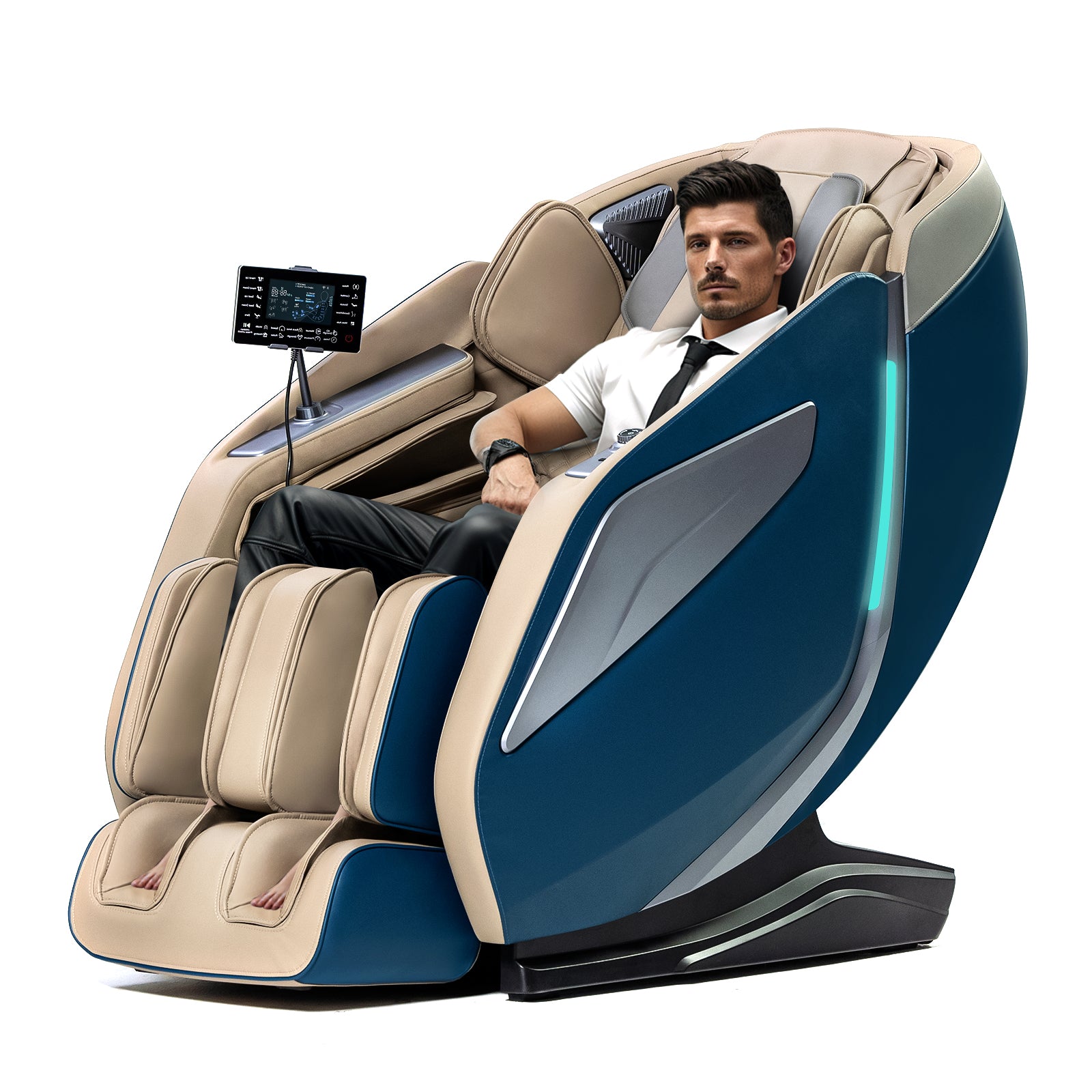 HealthRelife 4D Massage Chair Full Body Zero Gravity Recliner - 55“ SL-Track,15 Auto Modes,11 Massage Technique,40 Airbags Massage,with Yoga Stretch,APP Control,Shiatsu Foot Massage(Blue)