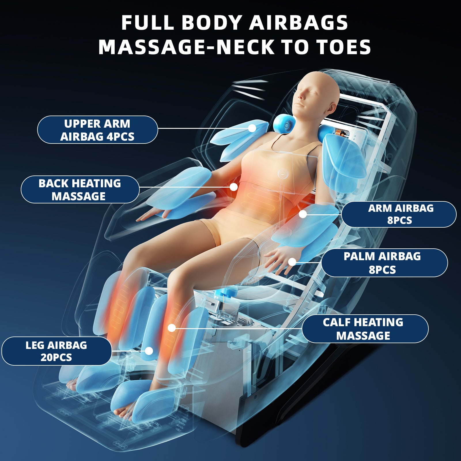 HealthRelife 4D Massage Chair Full Body Zero Gravity Recliner - 55“ SL