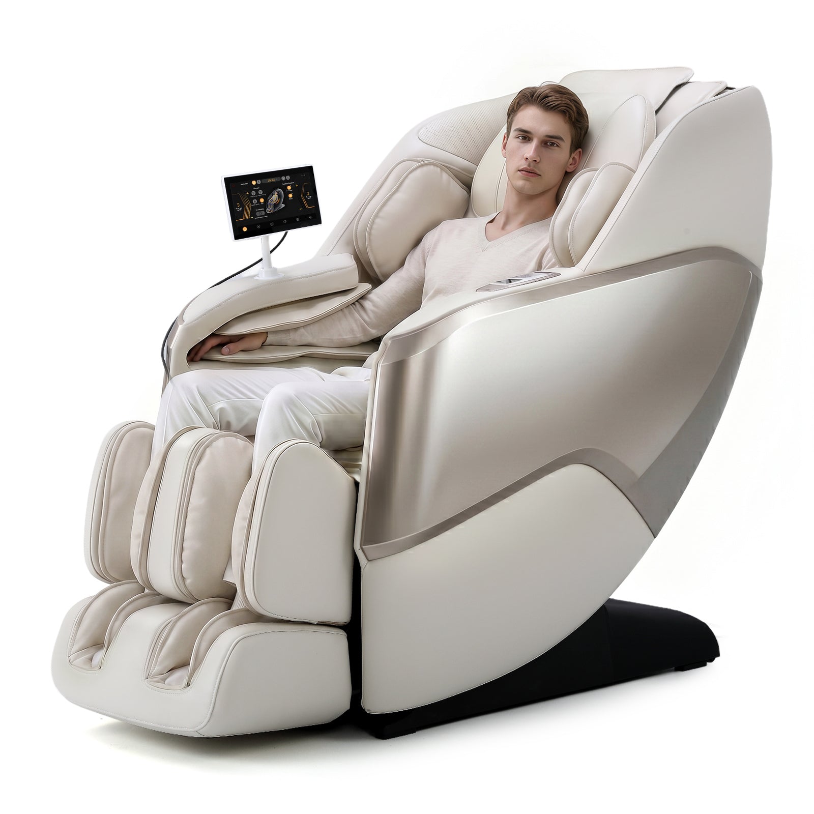 4D Full Body Massage Chair Zero Gravity,Smart Pressure-Sensing, SL-Track from Neck to Feet,18 Auto Modes,4 Massage Techniques,24 Airbags Full-Body Compression,Lumbar Heat&Foot Roller Scraper(Beige)